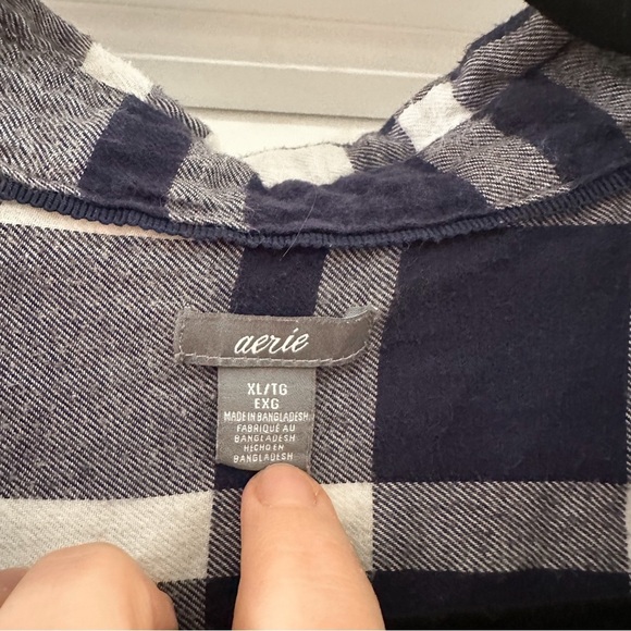 Aerie Plaid Flannel Button Front One Piece Pajama Romper Blue White sz XL - Picture 7 of 7